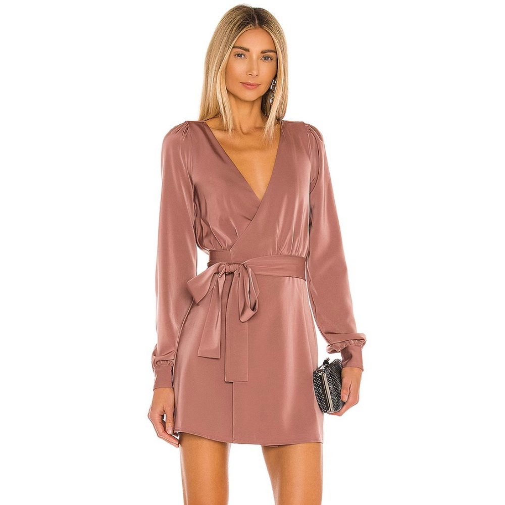NWT NBD Janet Mini Wrap Dress Mauve Size S